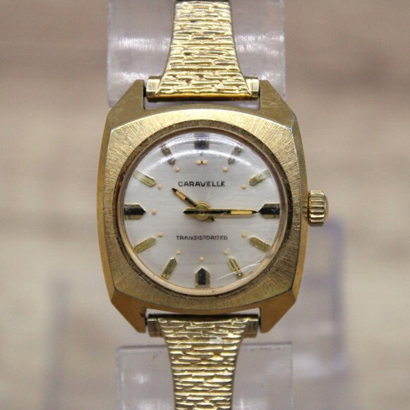 Vintage Caravelle By Bulova Watch Women Gold Tone Round Dial Stretch Band - Picture 3 of 8